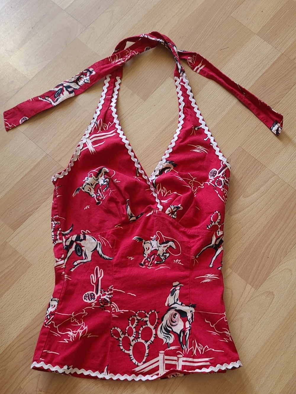 RARE Red Western-Print Halter Pinup couture